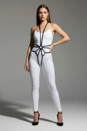 Black Body Harness Faux Leather Striped Waist Accent Body Accessory - APFT339