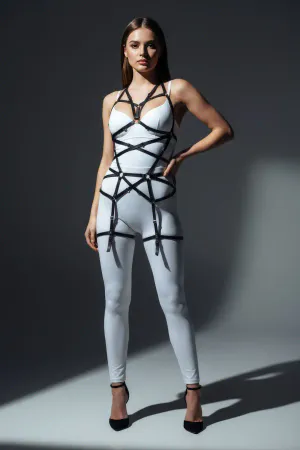 Black Leather Body Harness Strappy Fashion Accessory