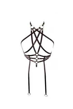 Black Chest Harness Ring Detailed Cross-Banded Body Accessory - APFT34