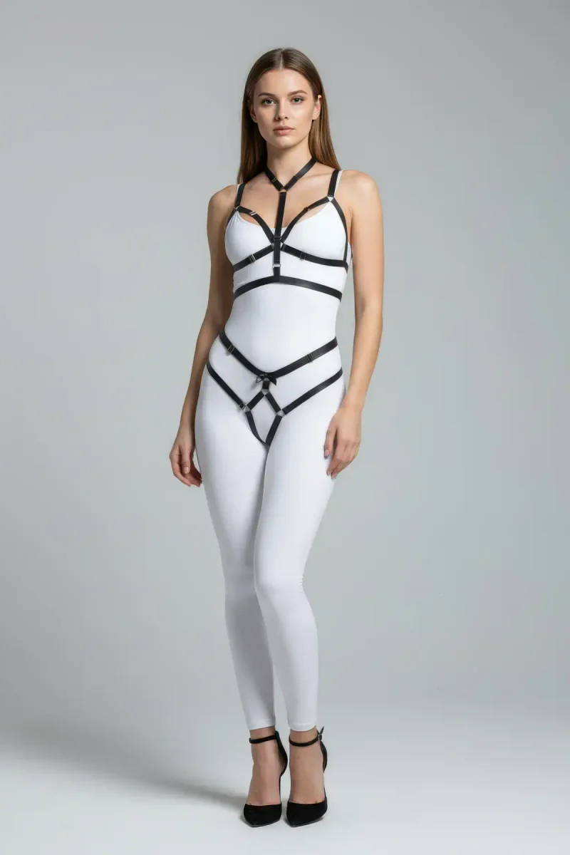 Black Strappy Body Harness worn over