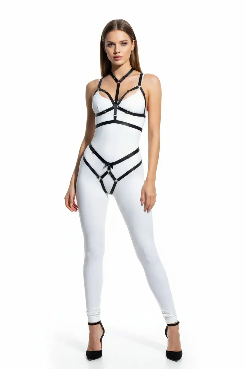 Vegan Leather Body Harness Black with Silver