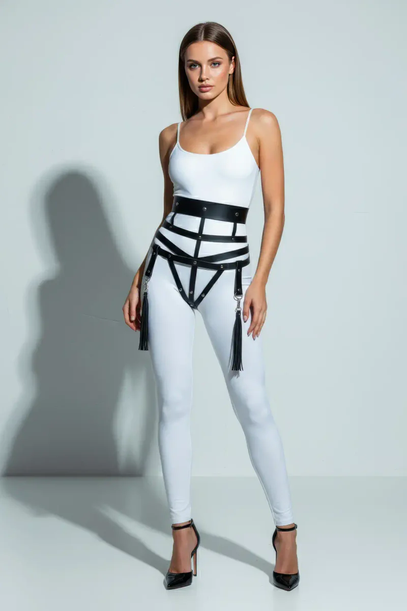 Faux Leather Tassel Harness Detail View