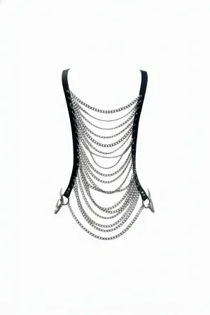 Black Women's Belt Multi-Layered Chain Detailed Body Accessory - APFT399