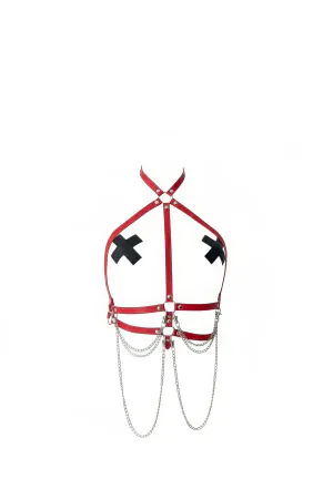 Red Women's Belt Chain Detailed Leather Body Accessory - APFT3