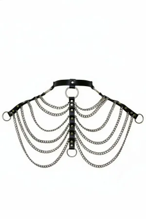 Black Chest Harness with Chain Detailed Neck Collar - APFT401