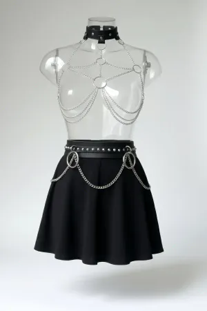 Black Women's Belt Studded Chain Detailed Waist Accessory - APFT413