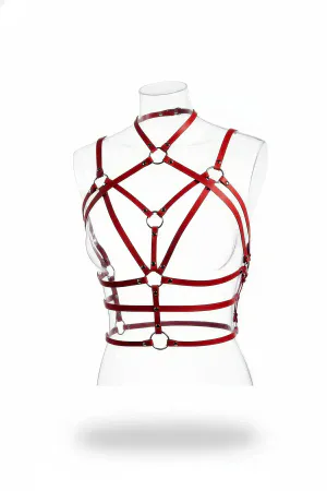 Red Women's Belt Multi-Strap O-Ring Detailed Body Accessory - APFT430