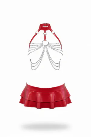 Red Women's Belt Chain Detailed Faux Leather - APFT463