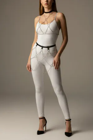 Black Skirt with Silver Chain Detail, Waist and Leg Jewelry - APFT475