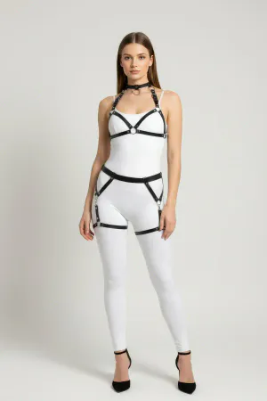 Black Harness Set with Leather Metal Ring Detail - APFT478