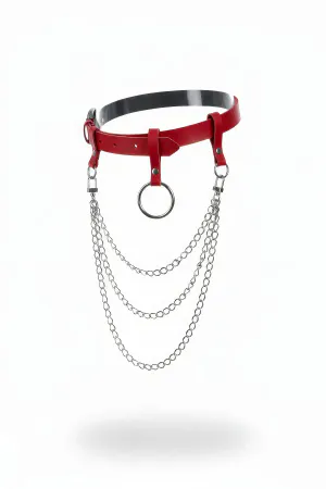 Red Women's Belt Chain Detailed Thick Faux Leather - APFT484