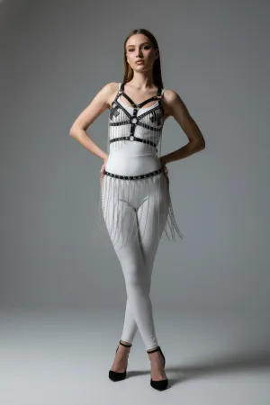 Black Skirt Chain Detailed Skirt with Leather Belt - APFT496