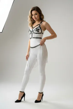 Black Skirt Chain Detailed Skirt with Leather Belt - APFT496