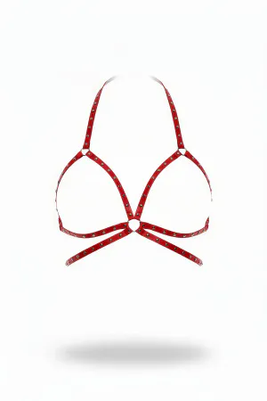 Red Chest Harness Staple Detailed Leather Body Decoration - APFT500