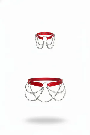 Red Women's Belt Multi-Layered Chain Detailed Waist Accessory - APFT506