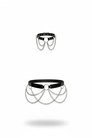 Black Women's Belt Chain Detailed Faux Leather Waist Accessory - APFT506