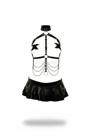 Black Women's Belt and Chain Detailed Body Accessory - APFT531