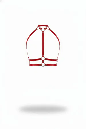 Red Women's Belt and O-Ring Detailed Faux Leather Body Accessory - APFT545