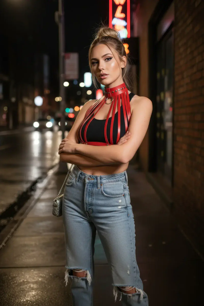 Red Chest Harness Front View Adjustable