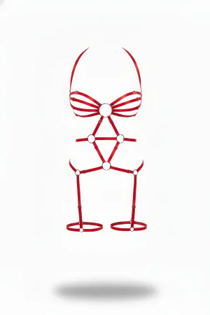 Red Body Harness with Adjustable Geometric Straps