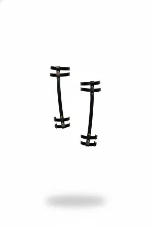 Black Faux Leather Adjustable Thigh Garter Harness Set with Buckle Straps and Rivet Details