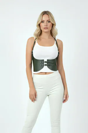 Khaki Women's Belt Wide Faux Leather Corset Belt - APFT605