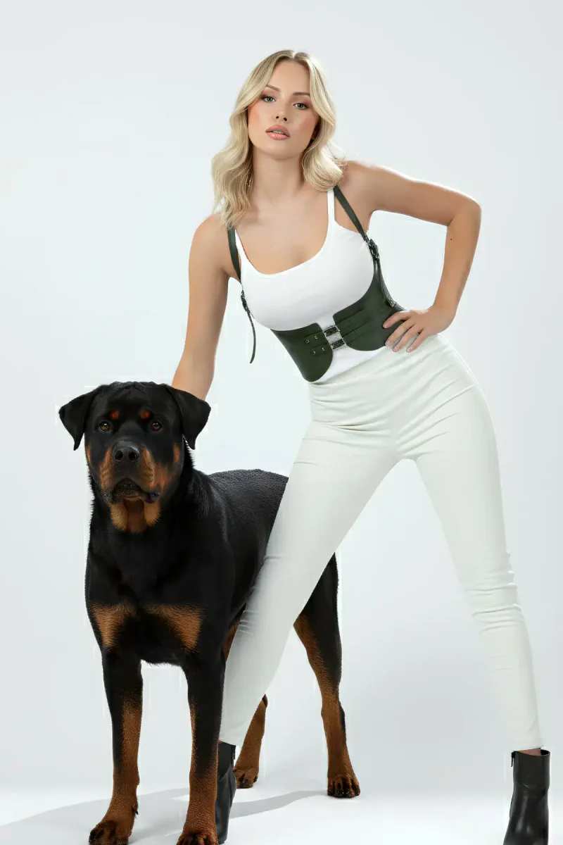 Khaki Women's Belt Wide Faux Leather Corset Belt - APFT605
