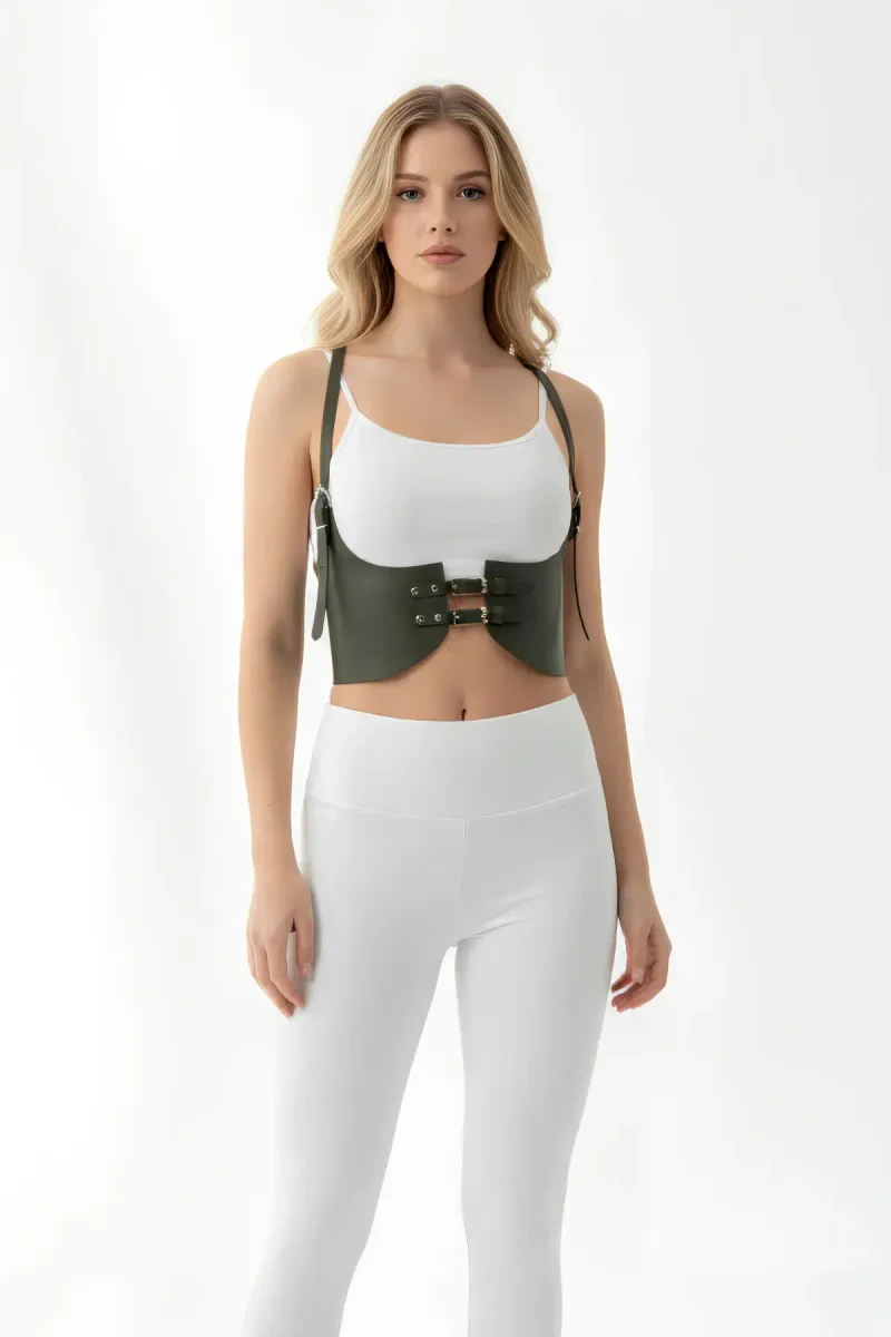 Khaki Women's Belt Wide Faux Leather Corset Belt - APFT605