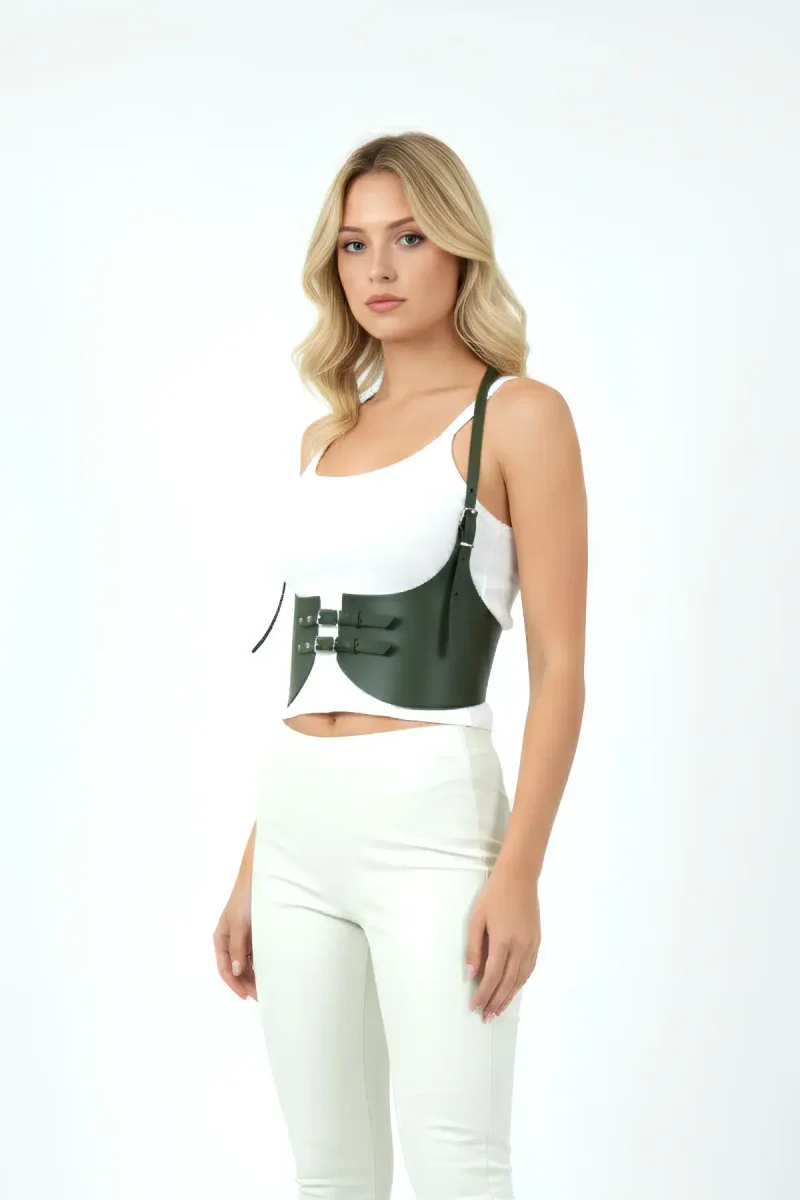 Khaki Women's Belt Wide Faux Leather Corset Belt - APFT605