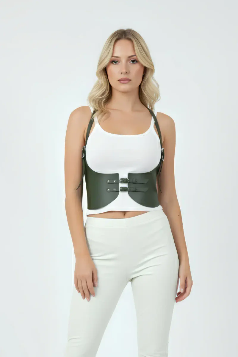 Khaki Women's Belt Wide Faux Leather Corset Belt - APFT605