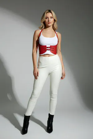 Red Women's Belt Wide Corset Waist Accessory with Buckle - APFT605