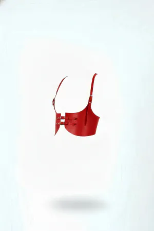 Red Faux Leather Underbust Corset Bustier with Silver Buckles