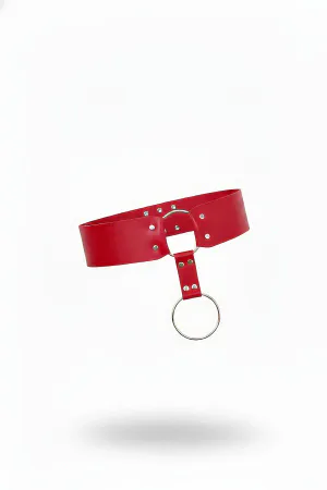 Red Women's Belt Thick O-Ring Detailed Waist Accessory - APFT610