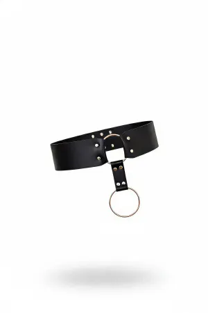 Black Women's Belt Thick Faux Leather with Metal Ring Detail - APFT610