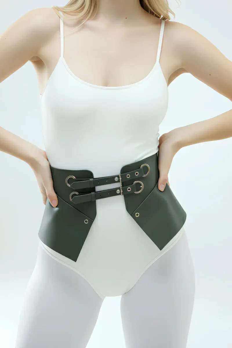 Faux Leather Waspie Waist Belt close