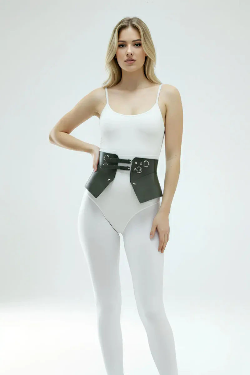 Fashion belt black faux leather with silver dual