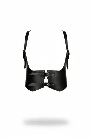 Black Faux Leather Underbust Harness Belt Back View Double Buckle Waist Closure