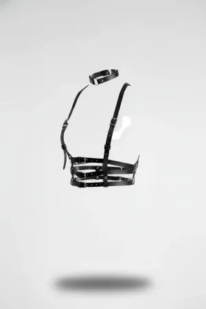Black Women's Belt Leather Multi-Strap Body Harness - APFT615