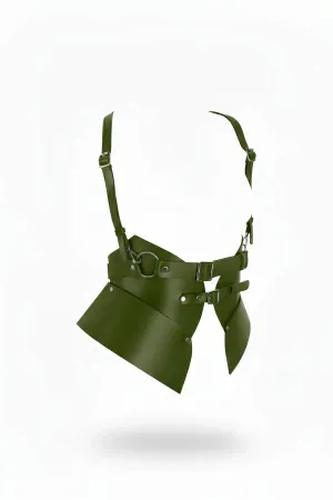 Khaki Women's Belt Shiny Faux Leather Wide Corset Detail - APFT616