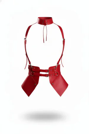 Red Faux Leather Harness with Choker & Hip Panels