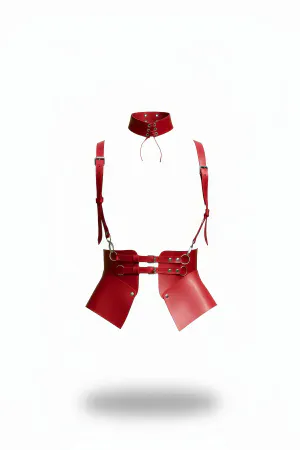 Red Faux Leather Shoulder Harness with Wide Hip Panels Front View