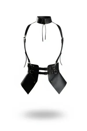 Black Women's Belt Leather Collar Detailed Body Harness - APFT622