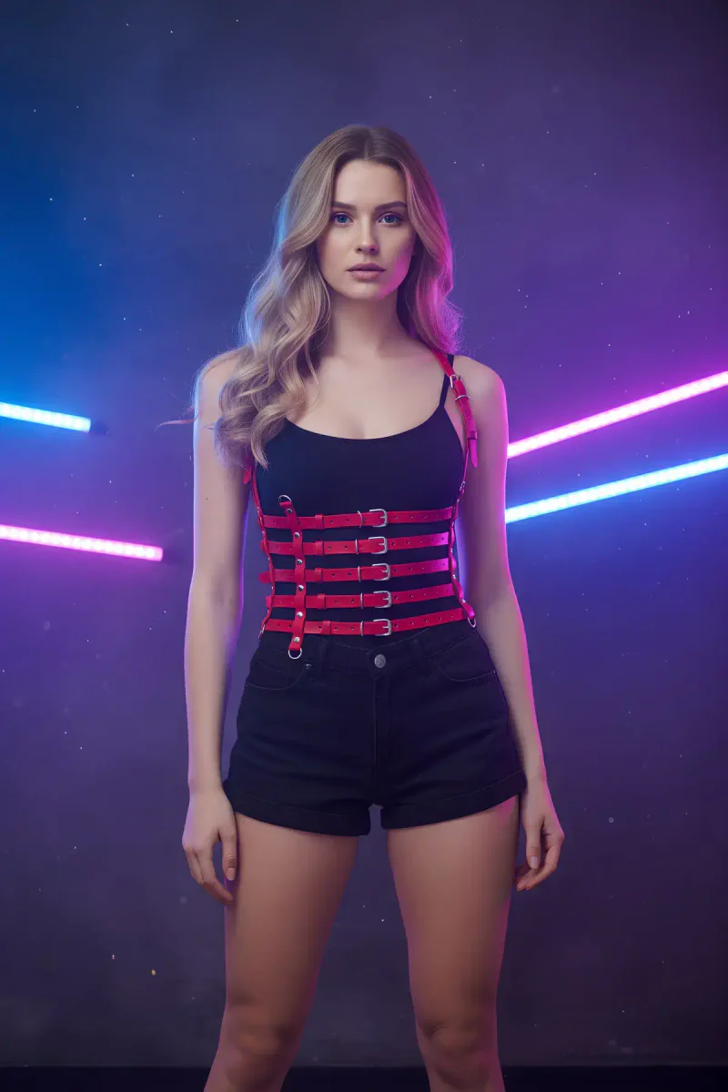 Red Women's Belt Leather Multi-Stripe Body Accessory - APFT626