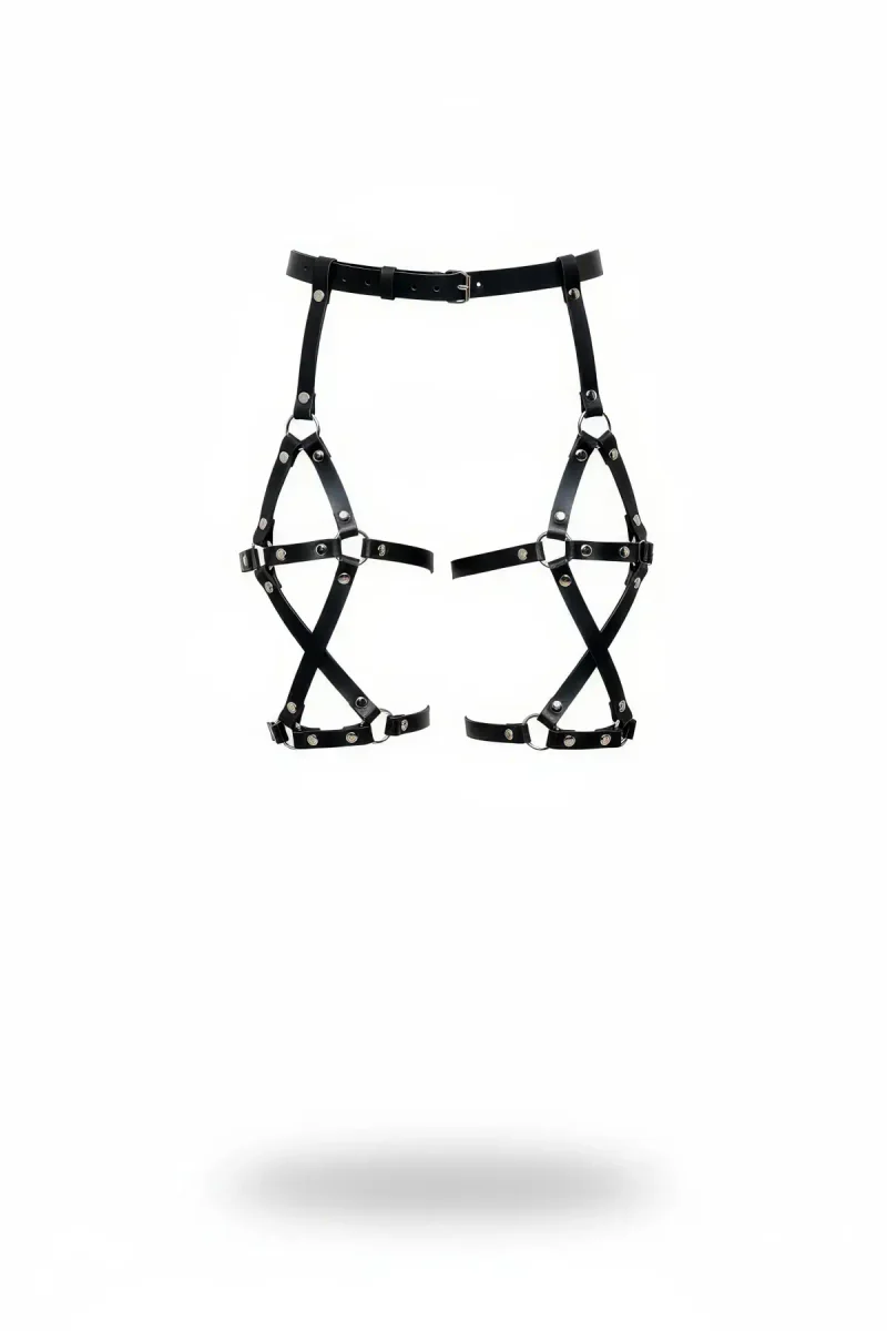 Black Faux Leather Thigh Harness with Adjustable Straps and Silver O-Rings