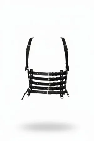Black Faux Leather Multi-Strap Corset Harness Adjustable Buckles