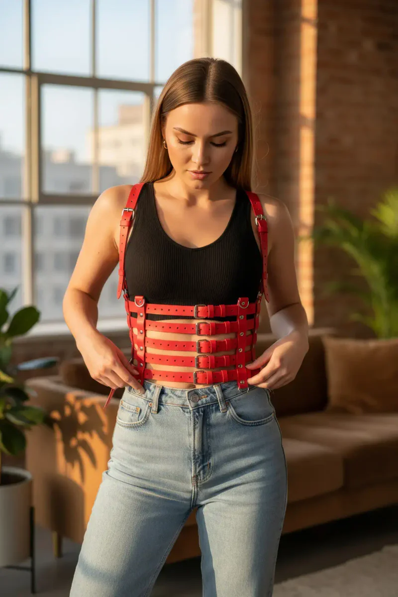 Red Faux Leather Caged Body