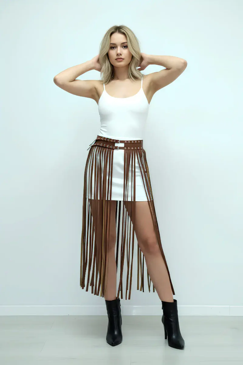 Festival Fringe Skirt Overlay brown