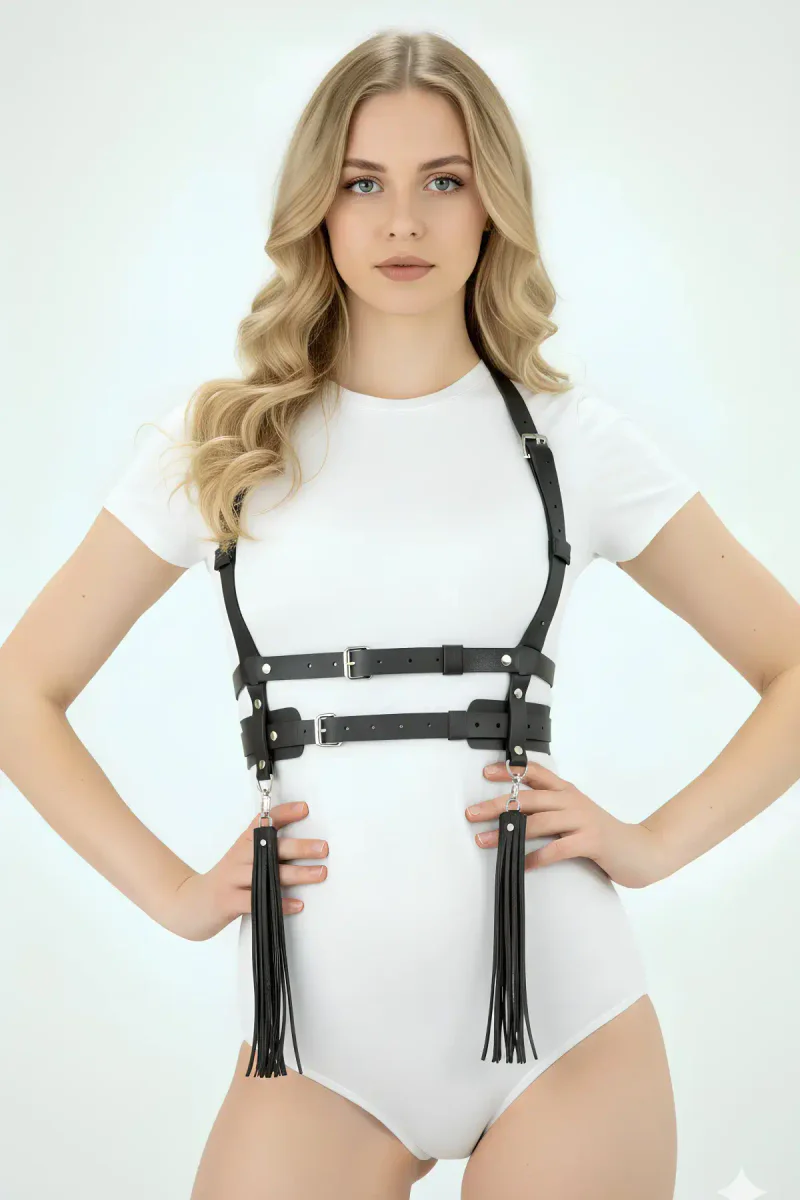 Black Vegan Leather Harness Fashion Accessory