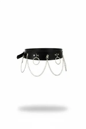 Black Women's Belt Chain Detailed Thick Waist Accessory - APFT639