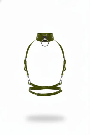 Khaki Women's Belt Studded O-Ring Detailed Leather Body Accessory - APFT644